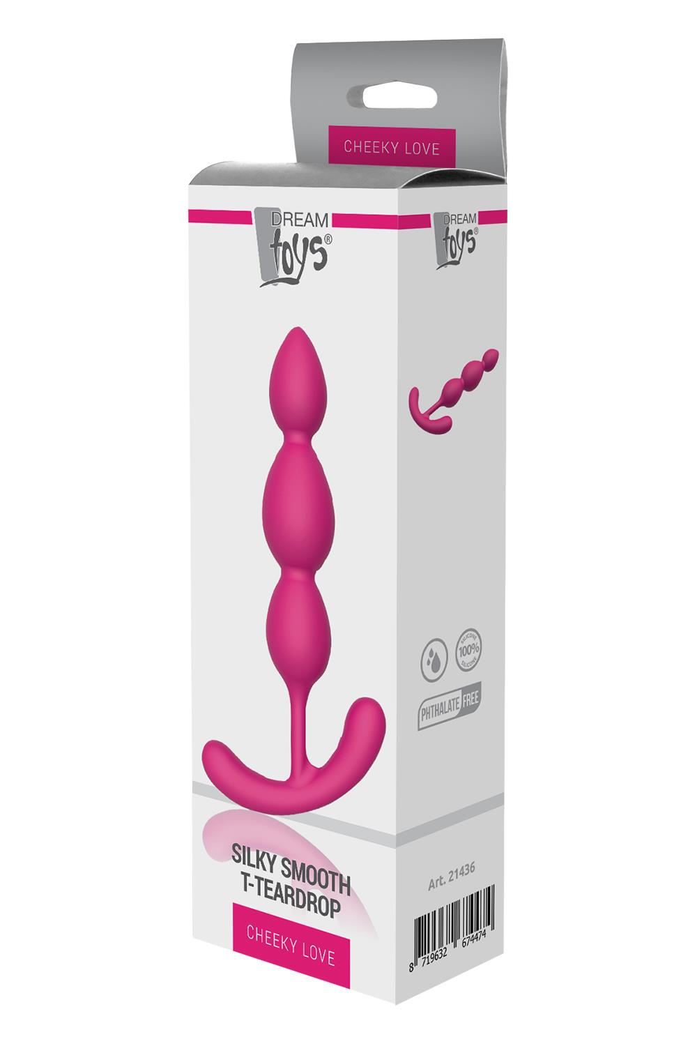 Розовая анальная цепочка Silky Smooth T-Teardrop - 14 см. 3