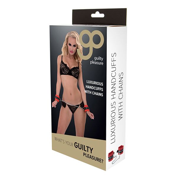 Красно-чёрные наручники на металлической цепочке 2