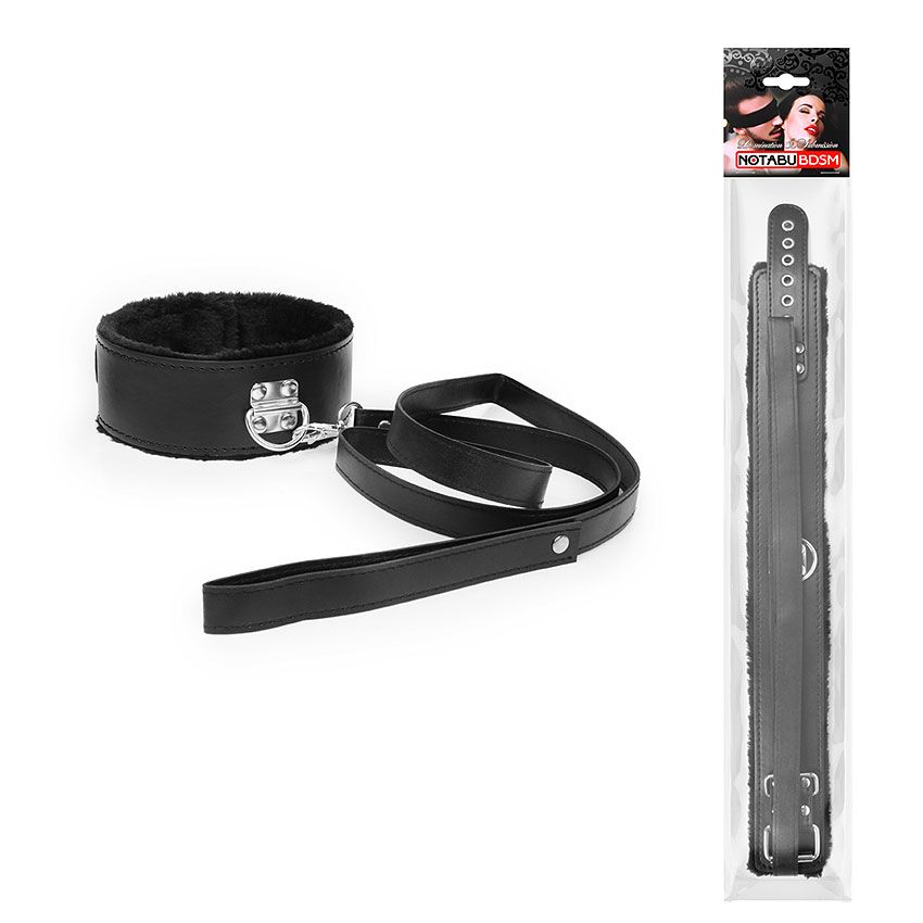 Черный ошейник на поводке с ручкой-петлей 2