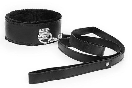 Черный ошейник на поводке с ручкой-петлей 1