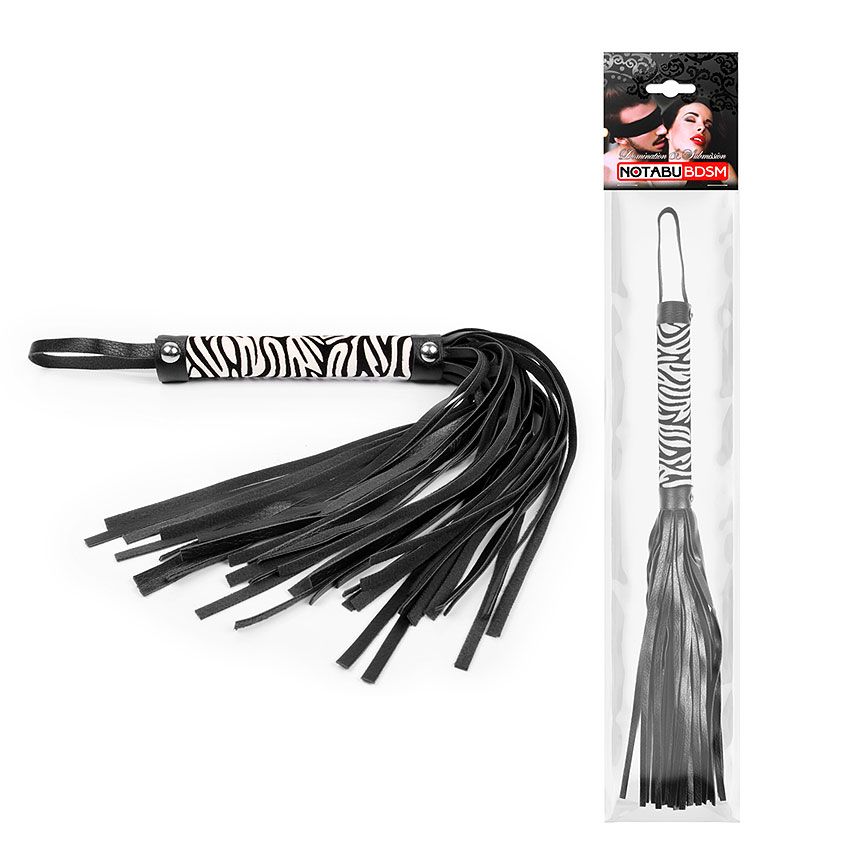 Черная многохвостовая плеть с круглой ручкой-зеброй - 39 см. 2