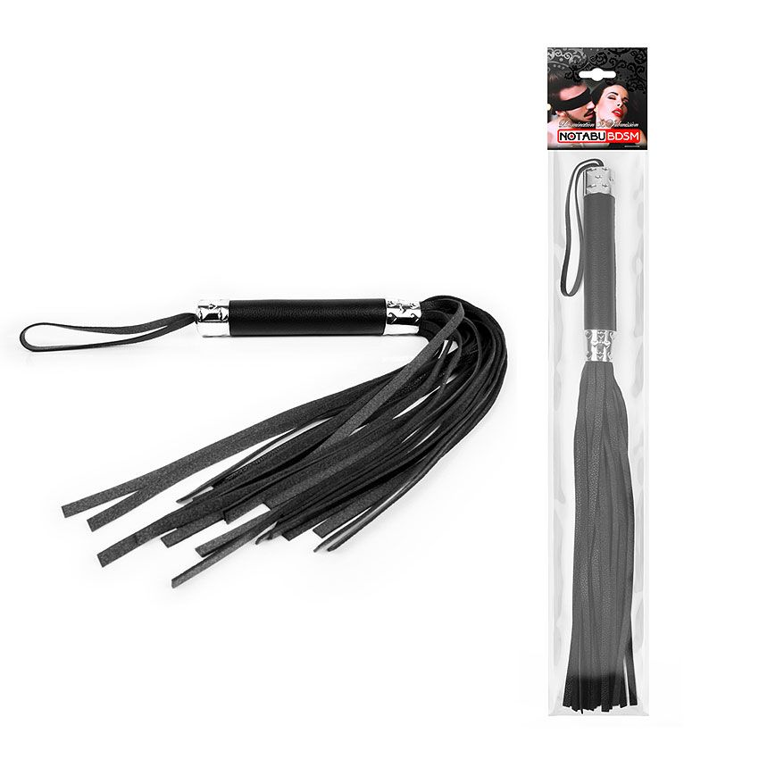 Черная многохвостая плеть с круглой ручкой - 44 см. 2