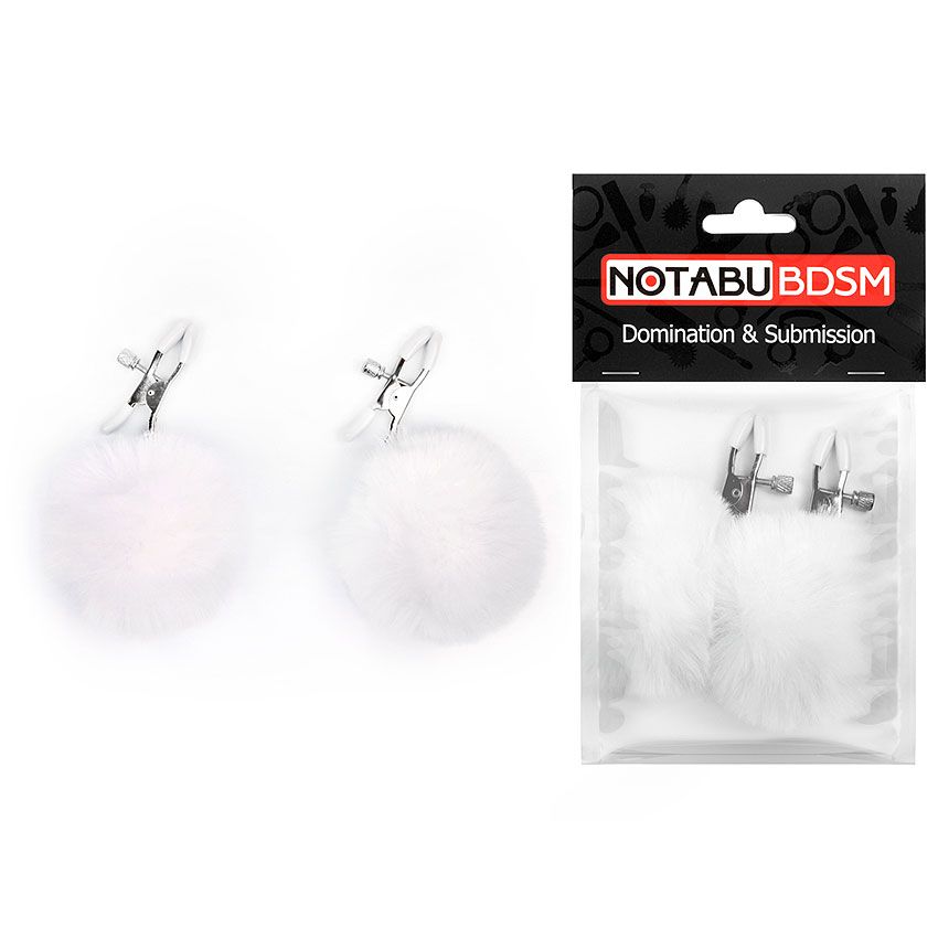 Зажимы для сосков с белым пушком 2