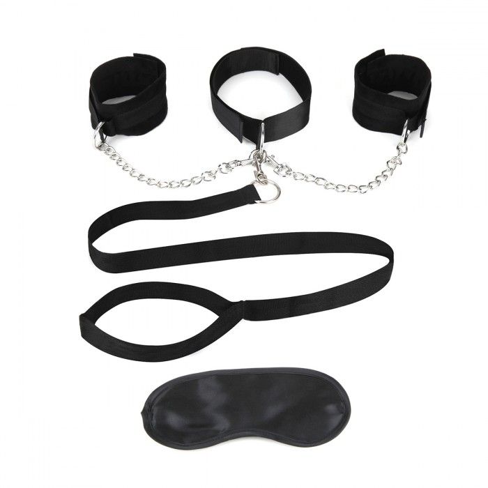 Чёрный ошейник с наручниками и поводком Collar Cuffs & Leash Set 1