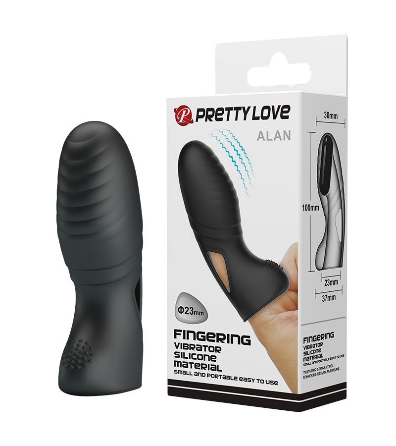 Черная вибронасадка на палец с ребрышками Alan 2