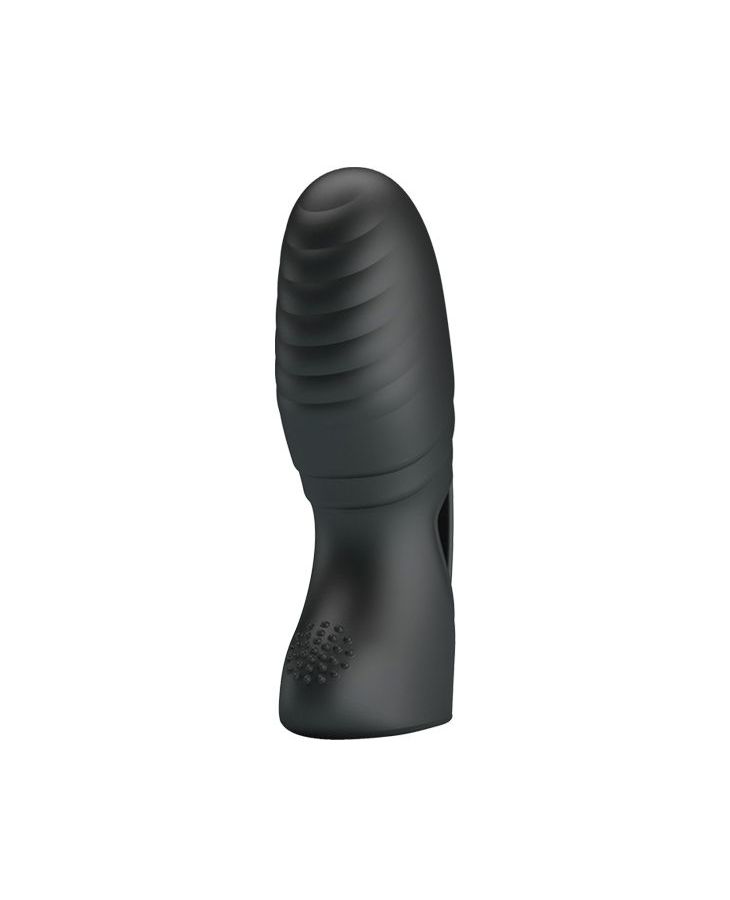 Черная вибронасадка на палец с ребрышками Alan 3