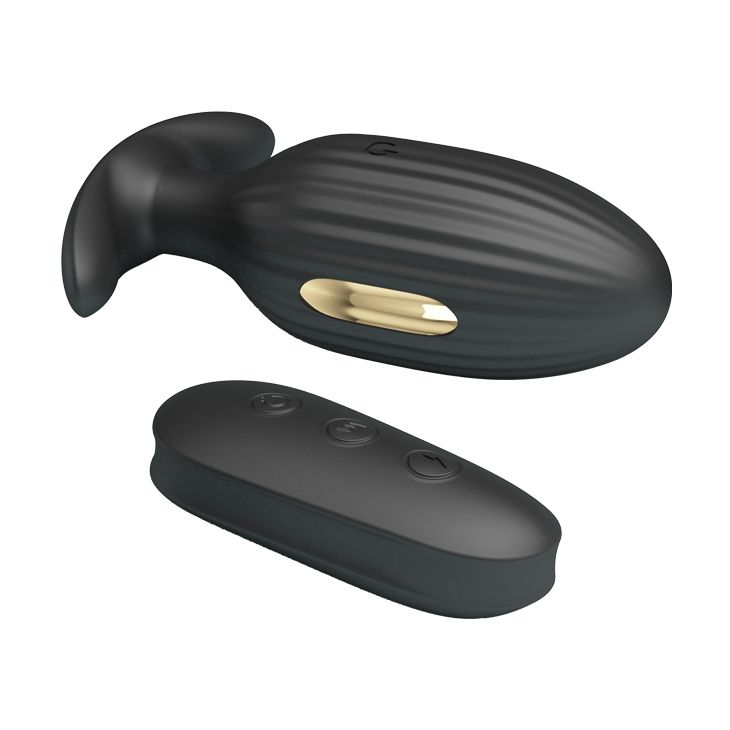 Черная анальная вибропробка с электростимуляцией и пультом ДУ Royal Pleasure - 9,2 см. 4