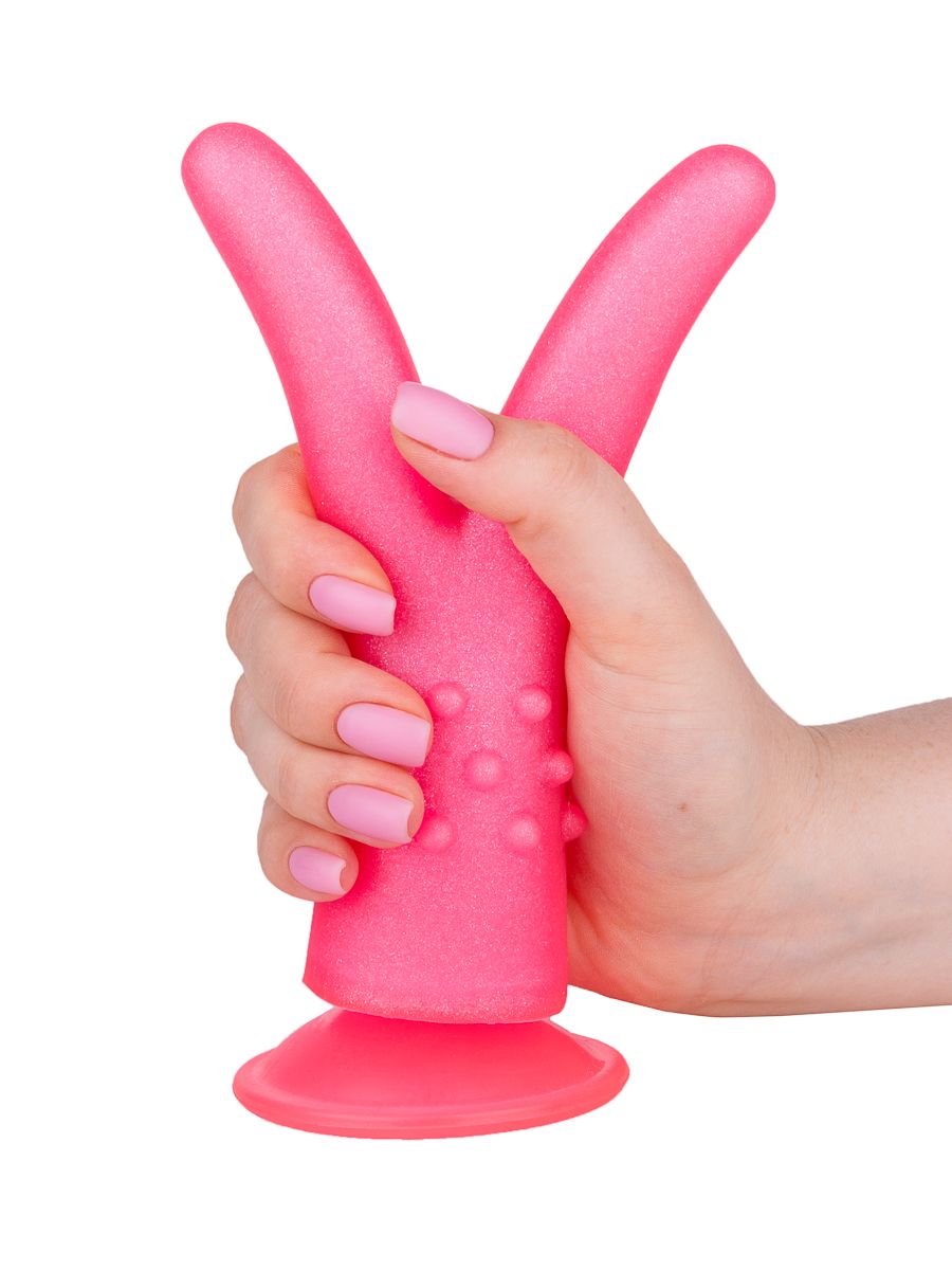 Розовый стимулятор с раздвоенным кончиком - 16 см. 5