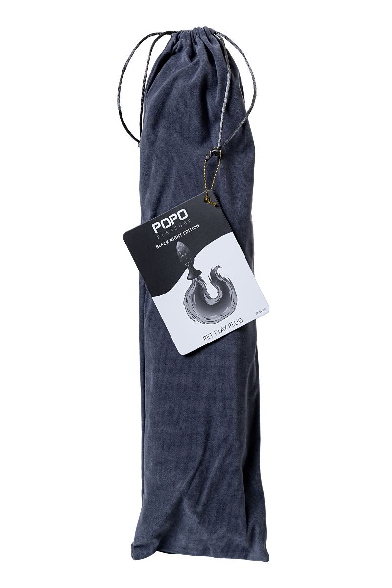 Черная силиконовая анальная втулка с хвостом чернобурой лисы - размер S 6