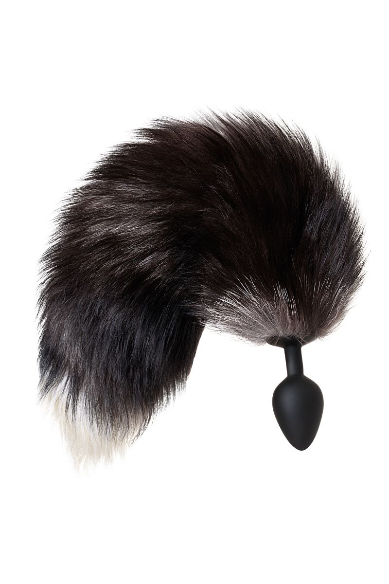 Черная анальная втулка с хвостом чернобурой лисы - размер М 3