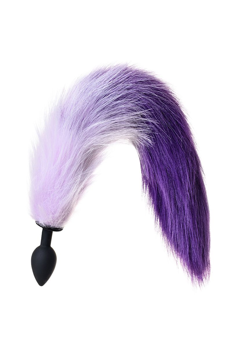 Черная анальная втулка с фиолетово-белым хвостом - размер S 3