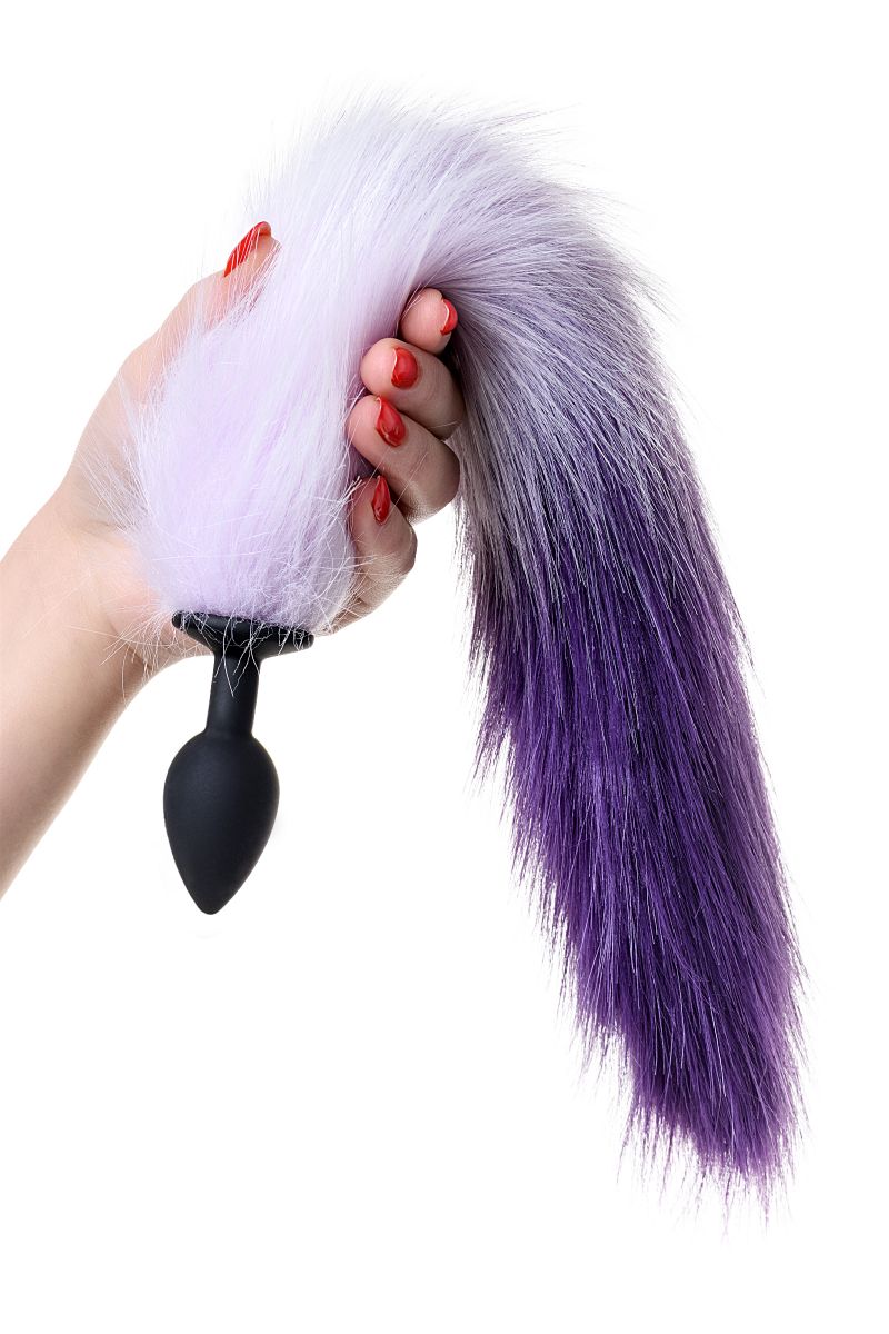 Черная анальная втулка с фиолетово-белым хвостом - размер S 5