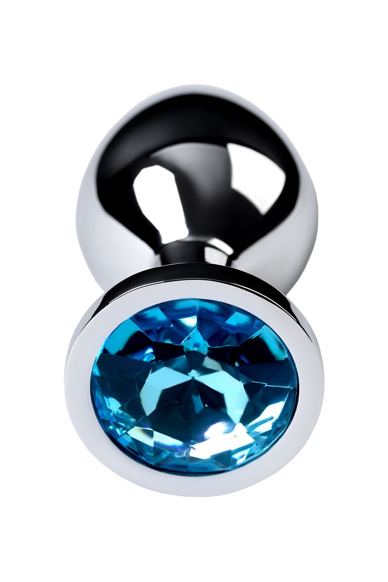 Серебристая конусовидная анальная пробка с голубым кристаллом - 8 см. 4