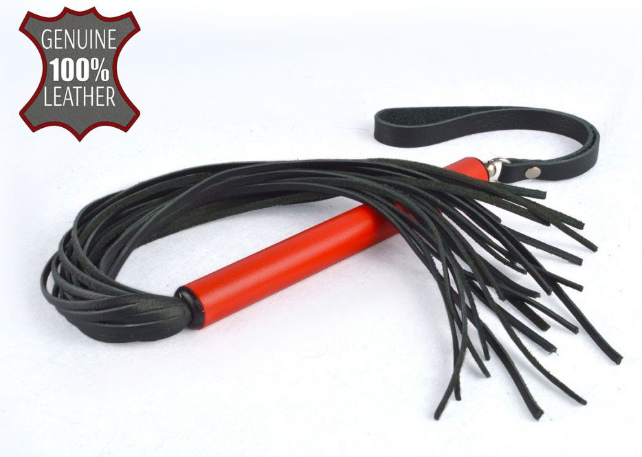 Черная кожаная плеть MIX с красной рукоятью - 47 см. 1