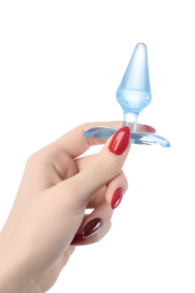 Голубая анальная втулка с ограничителем - 6,5 см. 3