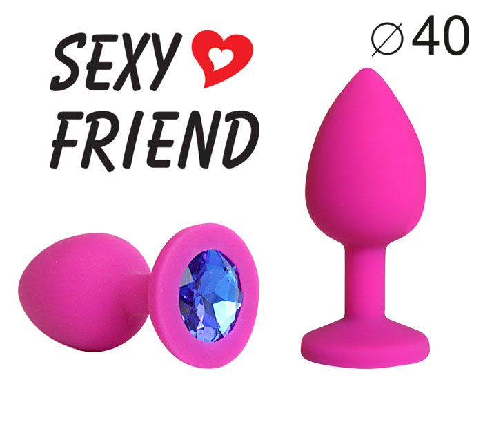 Ярко-розовая анальная пробка с синим кристаллом - 9,5 см. 2