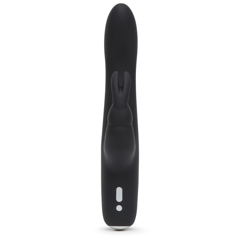 Черный вибратор с клиторальным отростком Greedy Girl Slimline Rabbit Vibrator - 22,8 см. 2