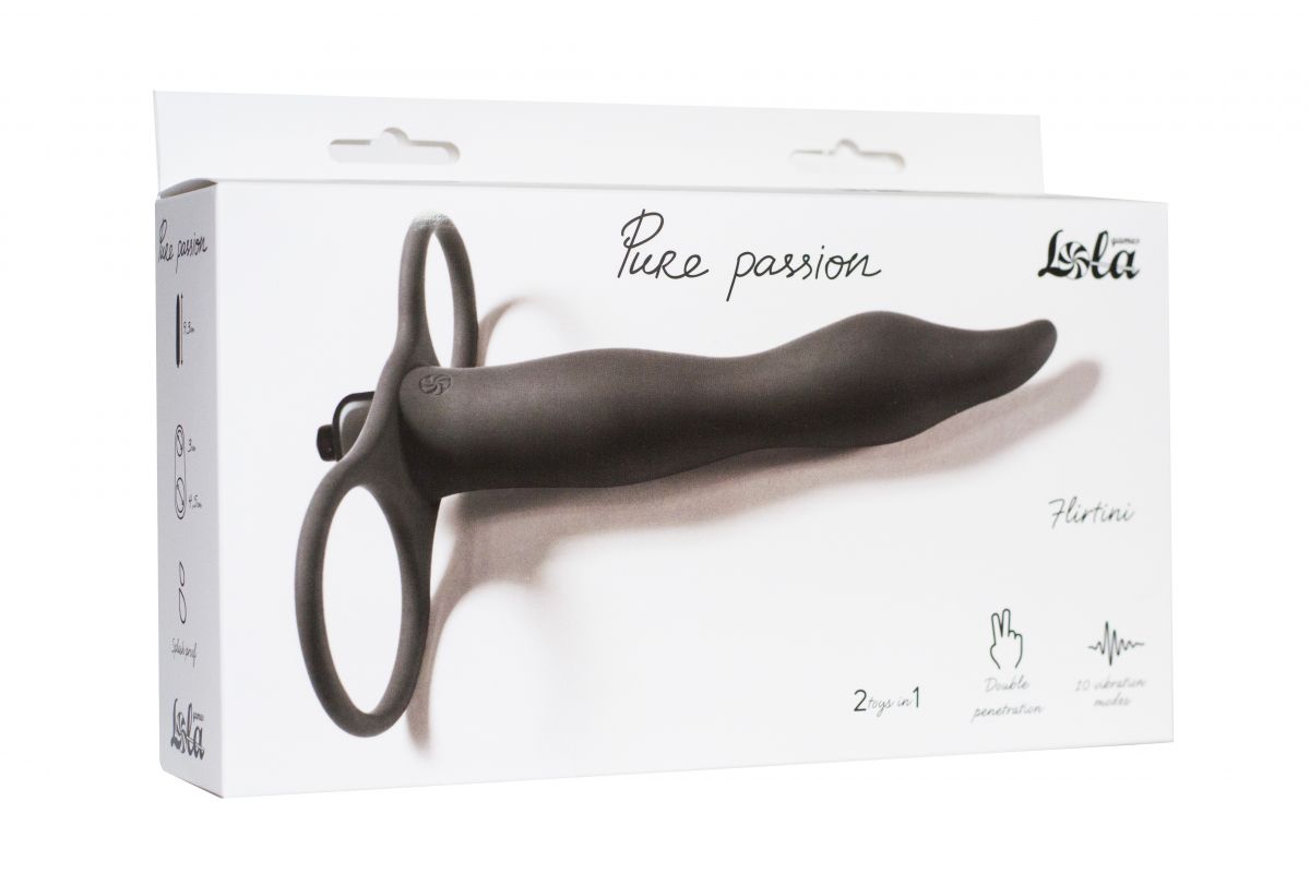 Черная вибронасадка для двойного проникновения Flirtini - 15,9 см. 2