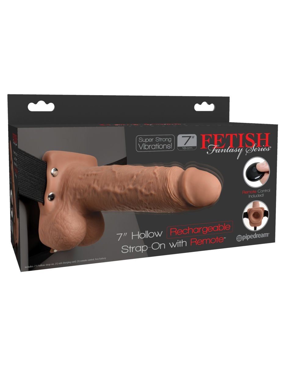 Кофейный перезаряжаемый вибрострапон 7" Hollow Rechargeable Strap-on with Balls - 20,3 см. 2