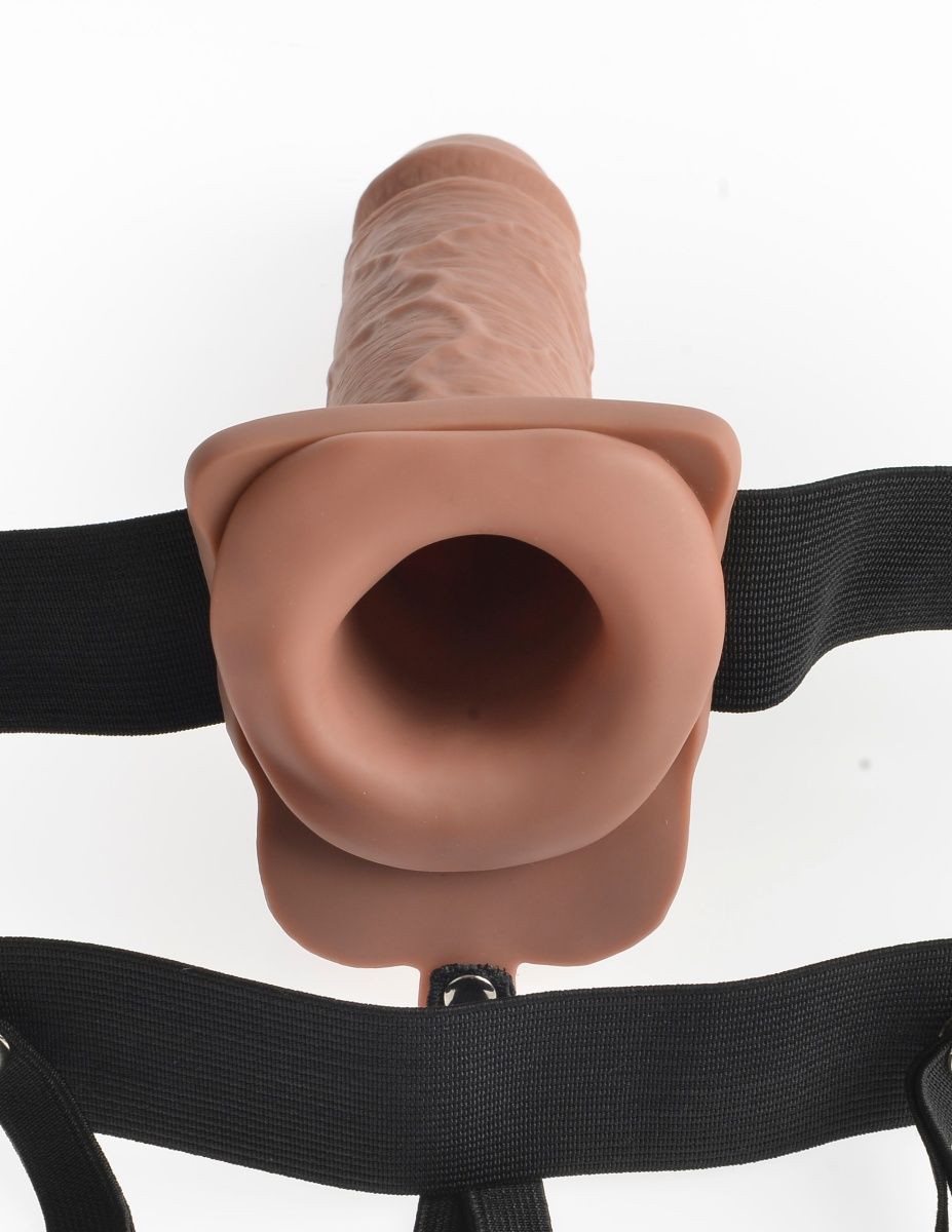 Кофейный перезаряжаемый вибрострапон 7" Hollow Rechargeable Strap-on with Balls - 20,3 см. 4