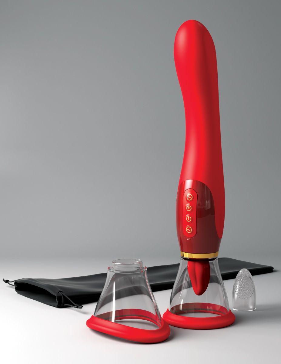 Красный двухсторонний вибростимулятор Ultimate Pleasure 24K Gold Luxury Edition - 25 см. 4