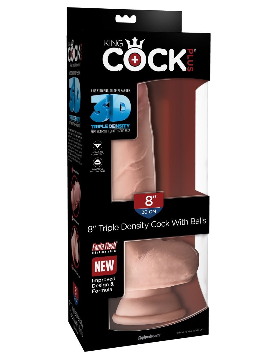 Телесный фаллоимитатор на присоске 8" Triple Density Fat Cock with Balls  - 24,1 см. 2