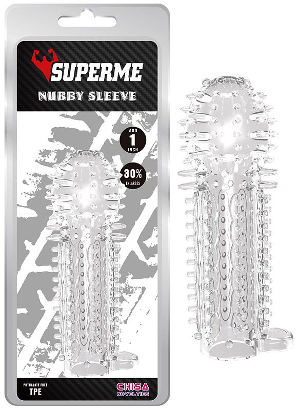 Закрытая прозрачная насадка на пенис с шипиками Nubby Sleeve - 14,5 см. 2