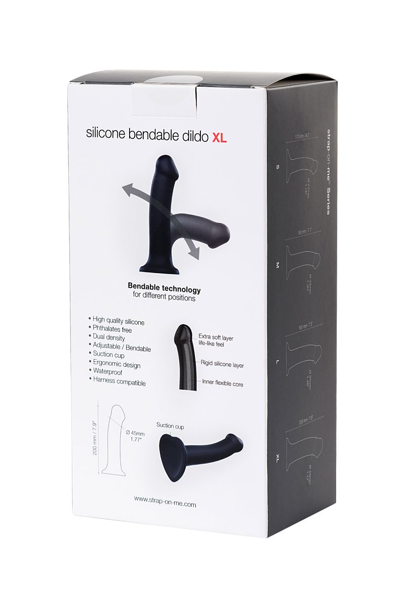 Черный фаллос на присоске Silicone Bendable Dildo XL - 20 см. 12