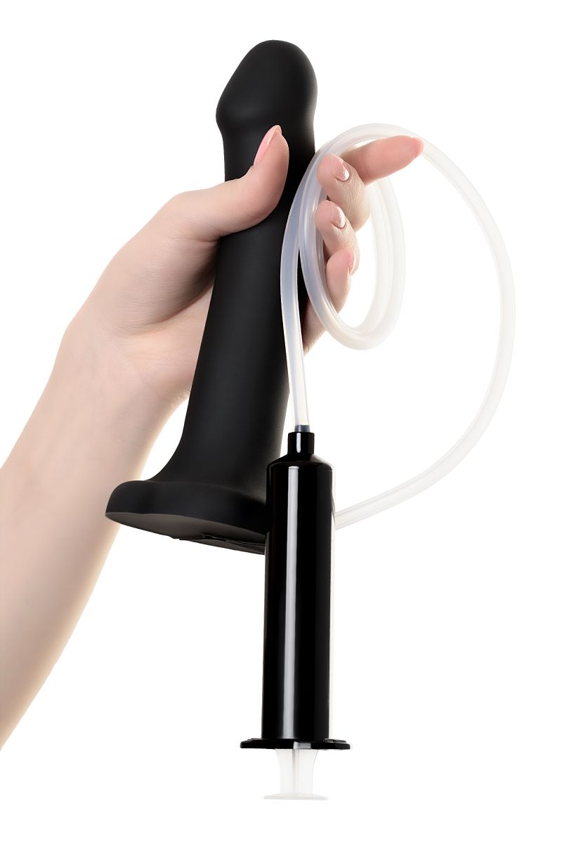 Черный фаллос с имитацией эякуляции Silicon Cum Dildo L - 19,6 см. 11