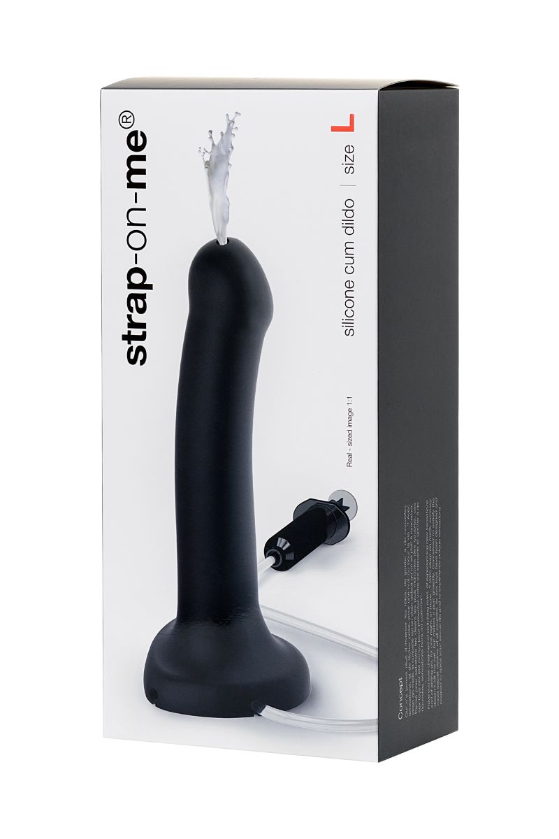 Черный фаллос с имитацией эякуляции Silicon Cum Dildo L - 19,6 см. 12