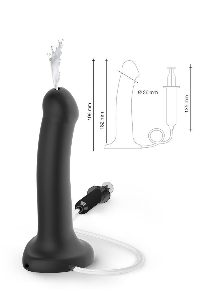 Черный фаллос с имитацией эякуляции Silicon Cum Dildo L - 19,6 см. 9