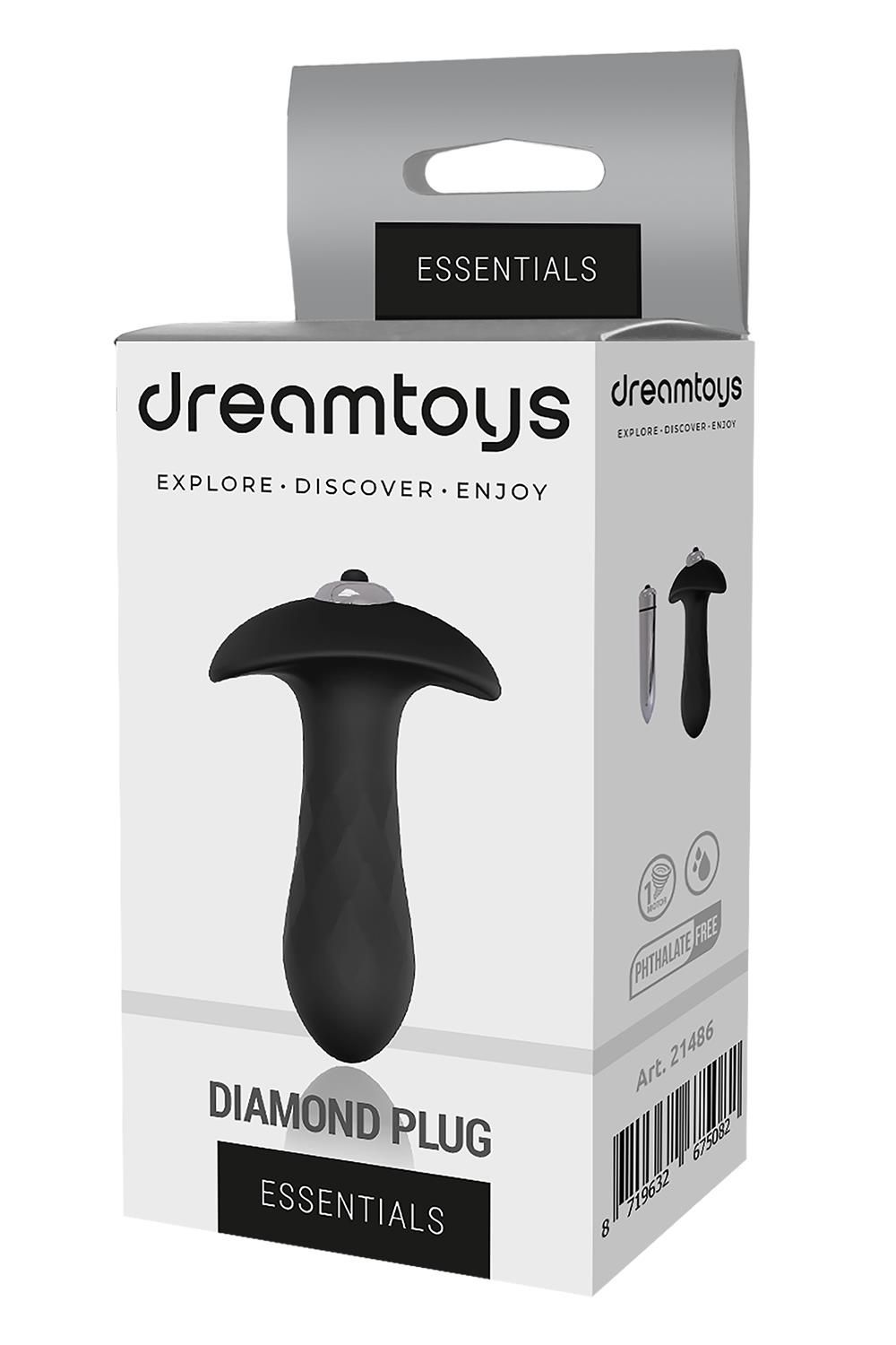 Черная анальная вибровтулка Single Speed Diamond Plug - 10 см. 2