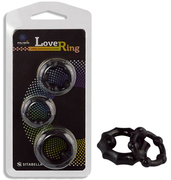 Набор из 3 черных рельефных эрекционных колец 1