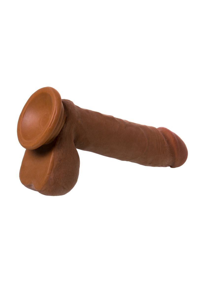 Коричневый вибратор-реалистик на присоске с пультом ДУ - 21 см. 6