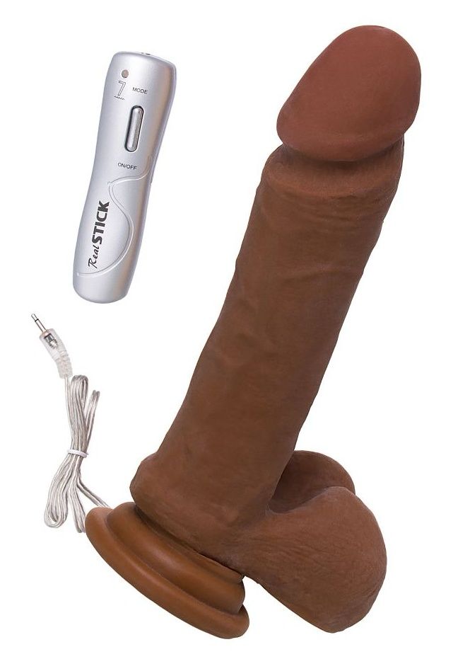 Коричневый вибратор-реалистик на присоске с пультом ДУ - 21 см. 1