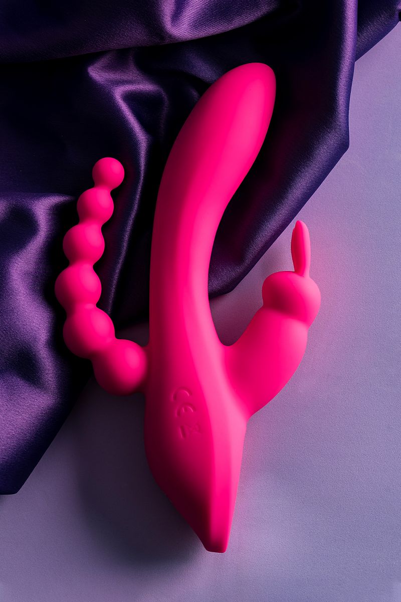 Ярко-розовый тройной вибростимулятор SPANKY - 21 см. 14