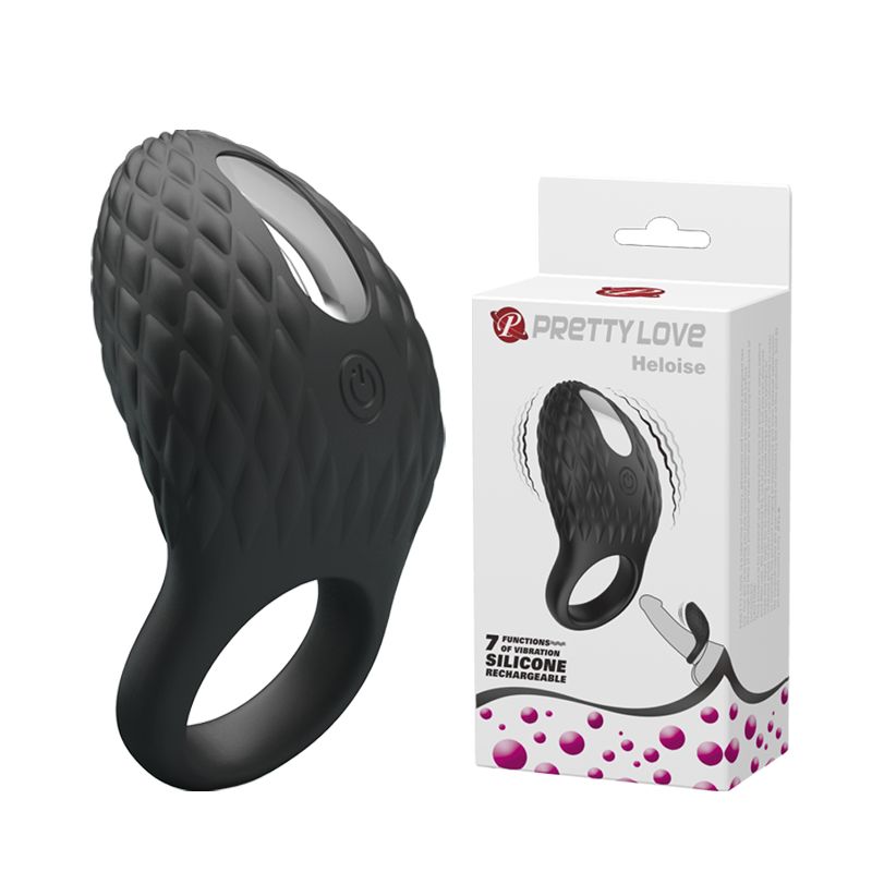 Черное эрекционное виброкольцо с рельефным дизайном Heloise 2