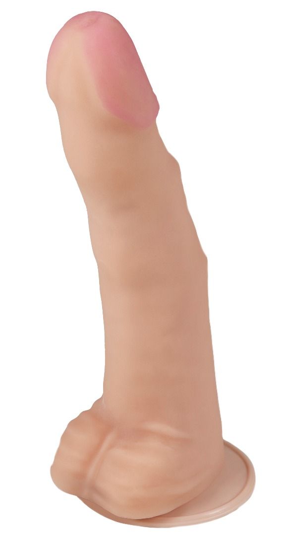 Телесный рельефный фаллоимитатор-супергигант с мошонкой на присоске - 39 см. 1