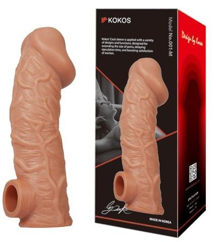 Телесная насадка на фаллос с отверстием для мошонки Cock Sleeve 001 Size L - 17,6 см. 3