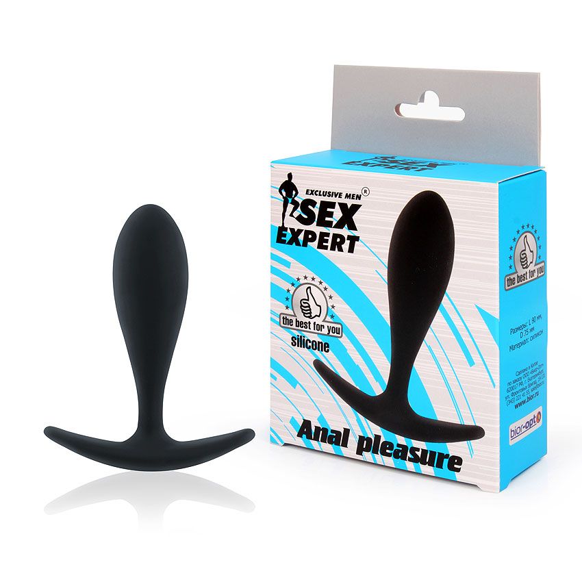 Черная гладкая анальная пробка с ограничительным основанием - 9 см. 2