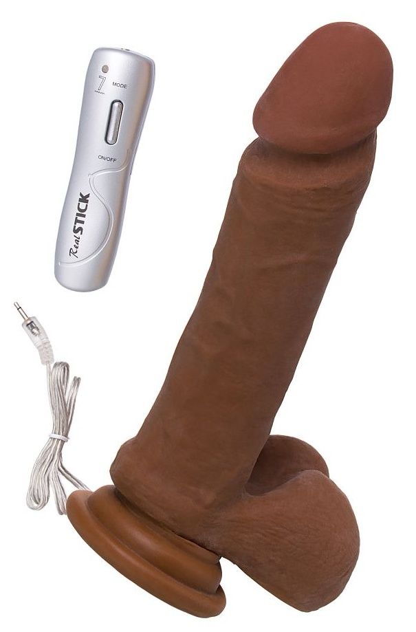 Коричневый вибратор-ротатор Realstick Elite Mulatto на присоске - 21 см. 1