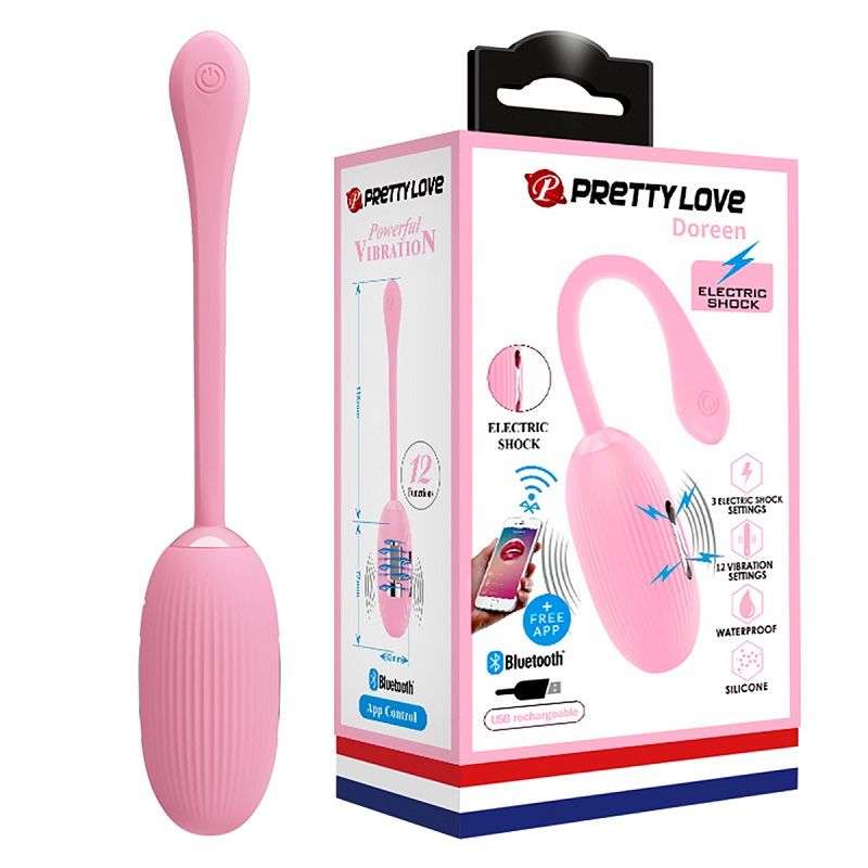 Нежно-розовое виброяйцо Doreen с электростимуляцией и управлением через приложение 5