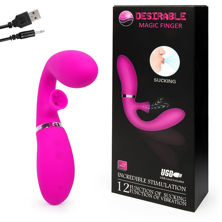 Ярко-розовый вибромассажёр с клиторальным отростком Magic Finger - 29 см. 3