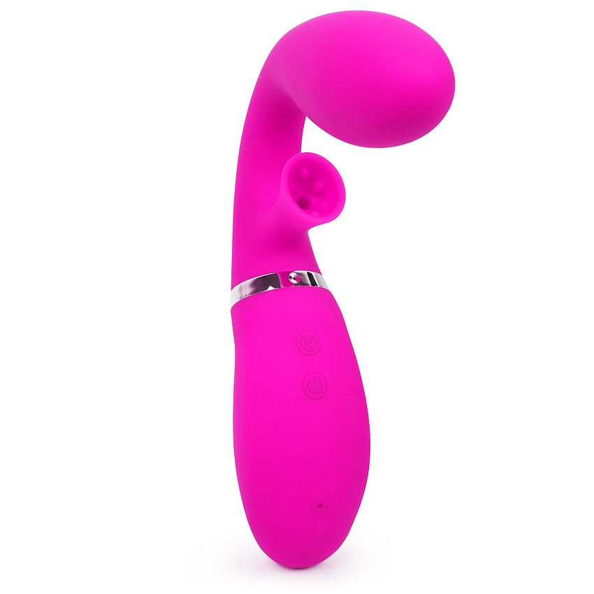 Ярко-розовый вибромассажёр с клиторальным отростком Magic Finger - 29 см. 1