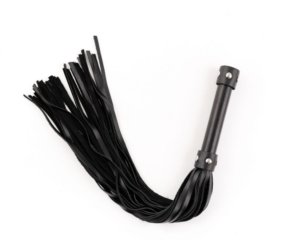 Черная кожаная плеть с ручкой - 55 см. 2