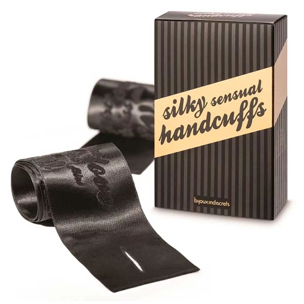 Черные ленты для связывания SILKY SENSUAL HANDCUFFS 2
