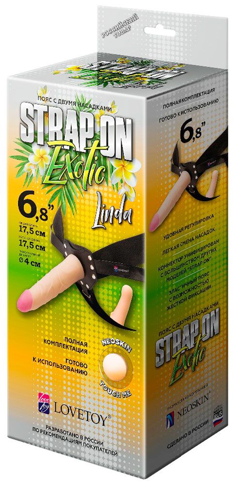 Пояс-трусики с 2 насадками Exotic-Linda - 17,5 см. 1