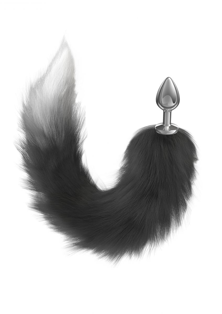 Серебристая анальная пробка с черным хвостом Galaxy 1