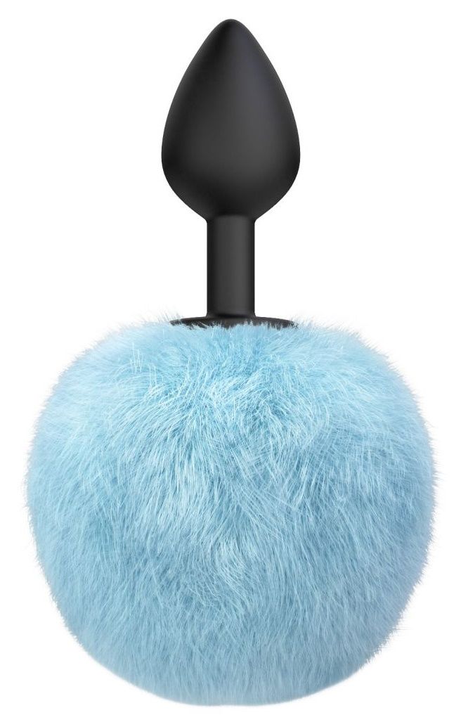Черная анальная пробка с голубым пушистым хвостиком Fluffy 1
