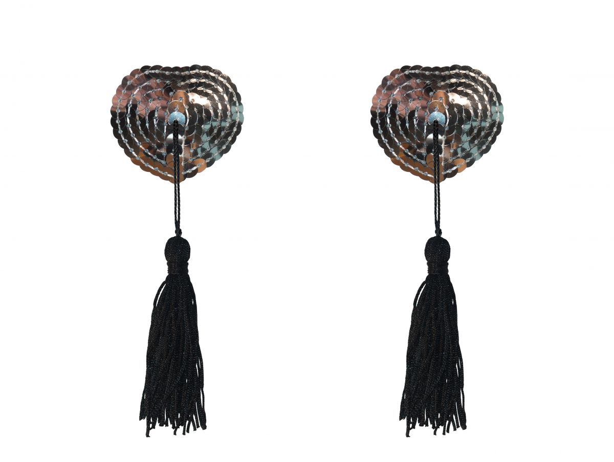 Серебристые пэстисы-сердечки Gipsy с черными кисточками 2